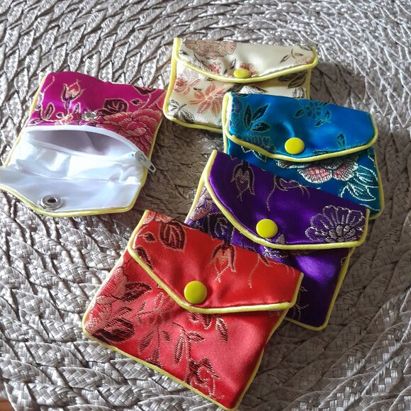 Silk Jewelry Bags: Purple, Red, Blue, Magenta, Cream - Mix/Match 5 Bags - Picture 2 of 2